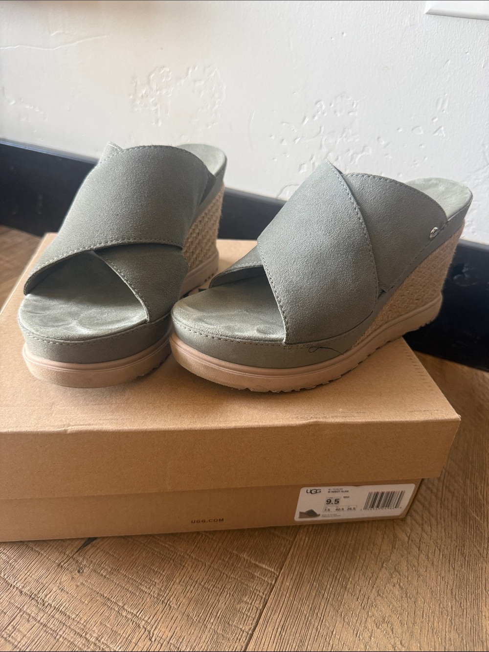 UGG Olive Crisscross Wedge Slide Sandals